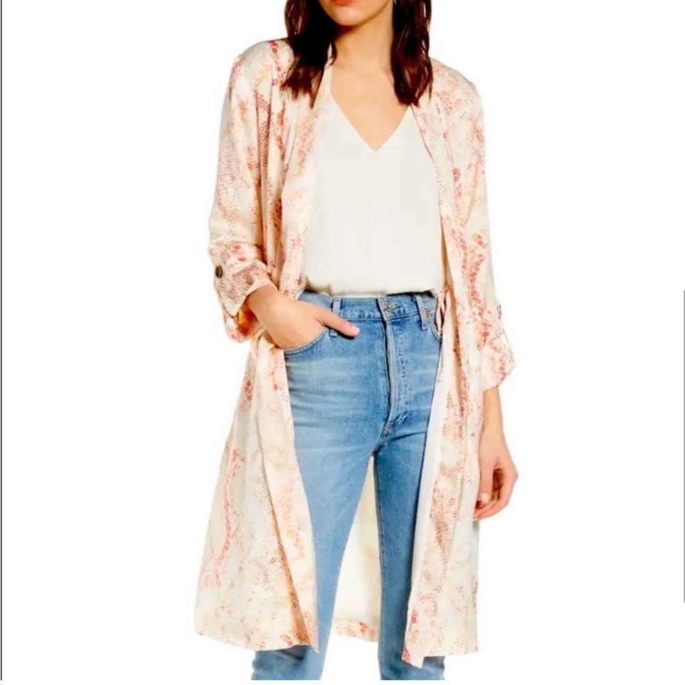 NEW Cupcakes and Cashmere Neptune Snakeprint Satin Trench Coat Size Medium